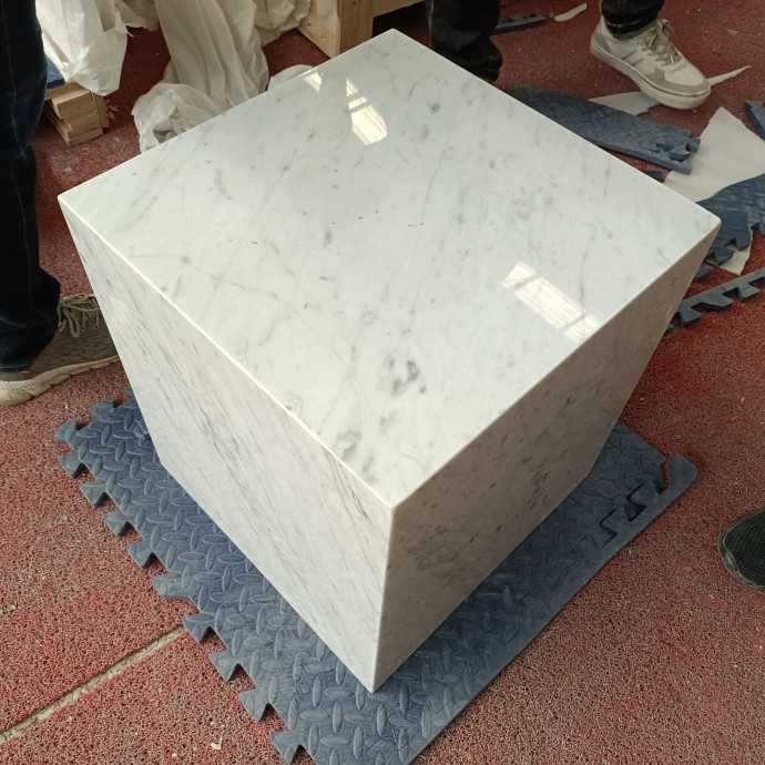 Custom Carrara White Marble Cube Side Table