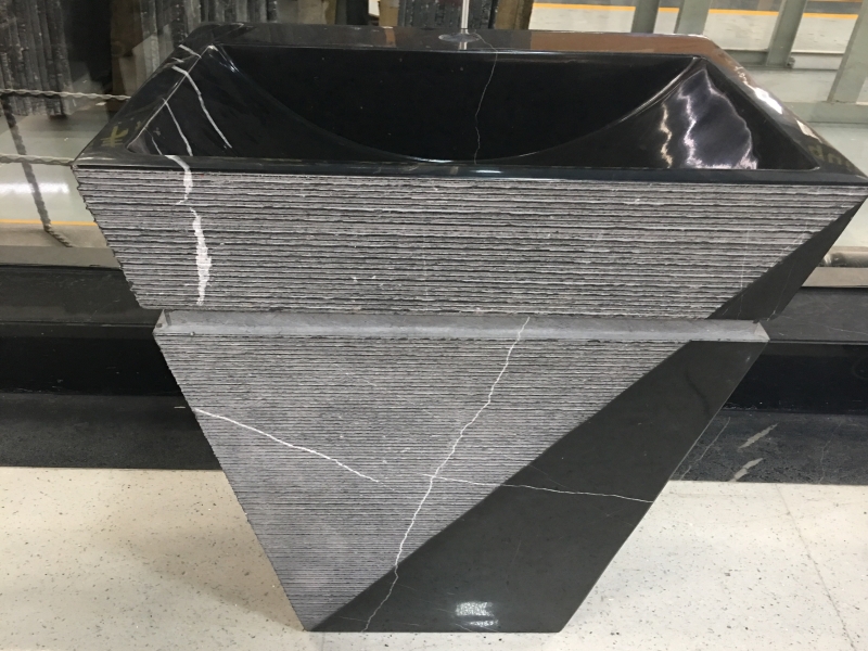 Black Marquina Marble Pedestal Wash Basin