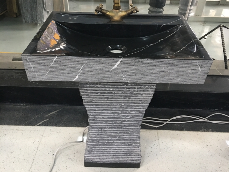 Black Marquina Marble Pedestal Wash Basins