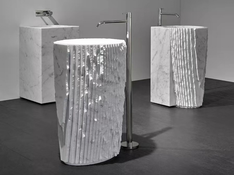 Carrara White Marble Pedestal Wash Basin