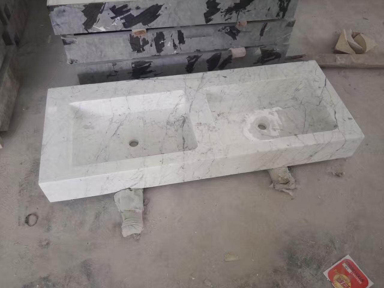 Carrara White Marble Double Washbasin