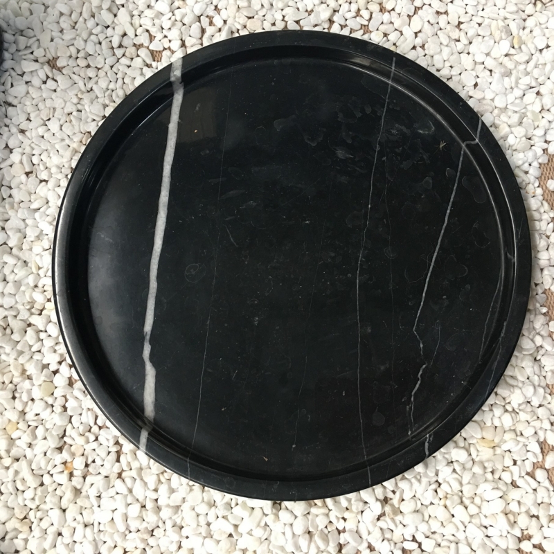 Custom Black Marquina Round Marble Tray