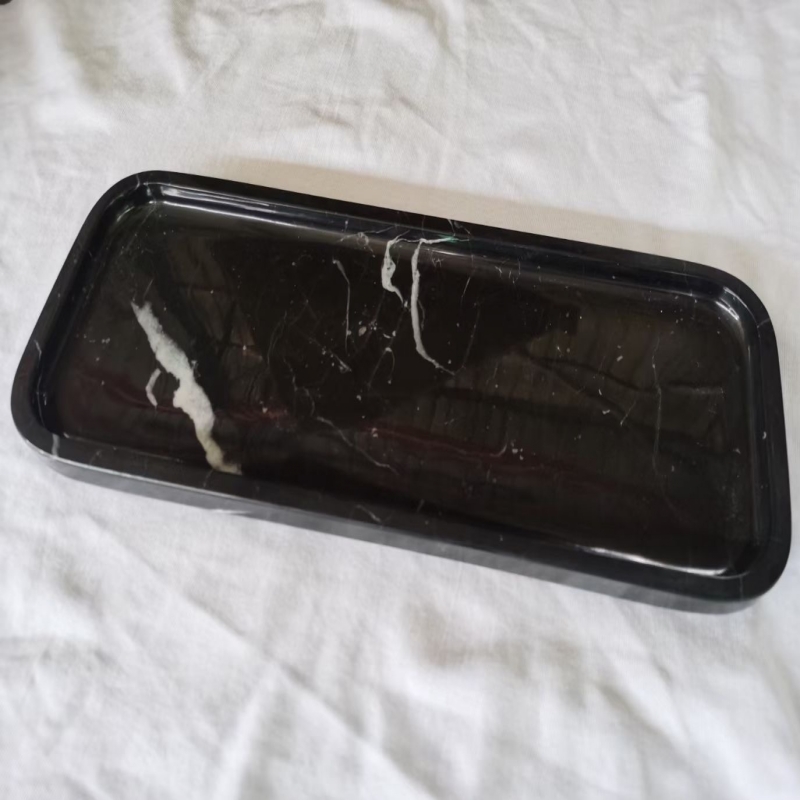 Long Black Marquina Marble Service Tray