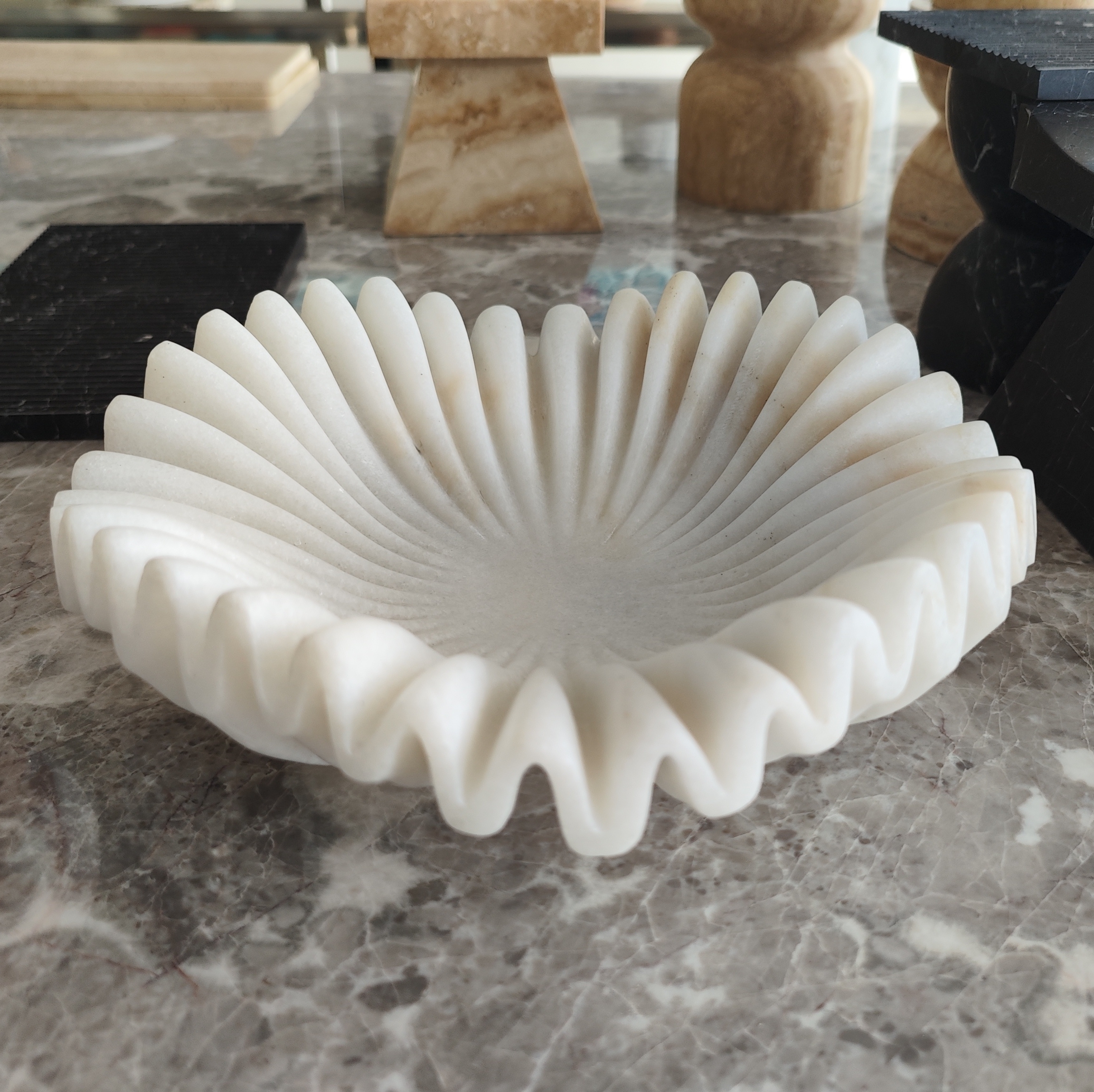 White Marble Ruffles Trinket Dish