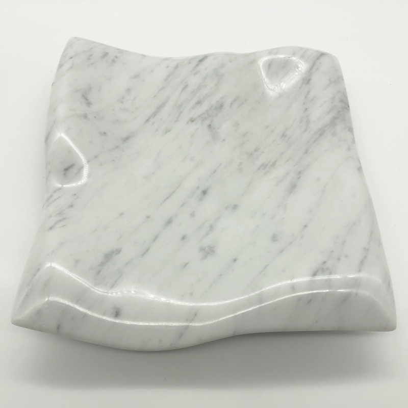 Carved Wavy Carrara White Marble Platter